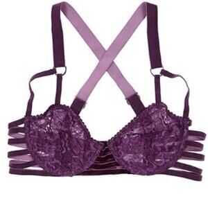 New Lonely Purple Cage Strappy Bra sz 34B